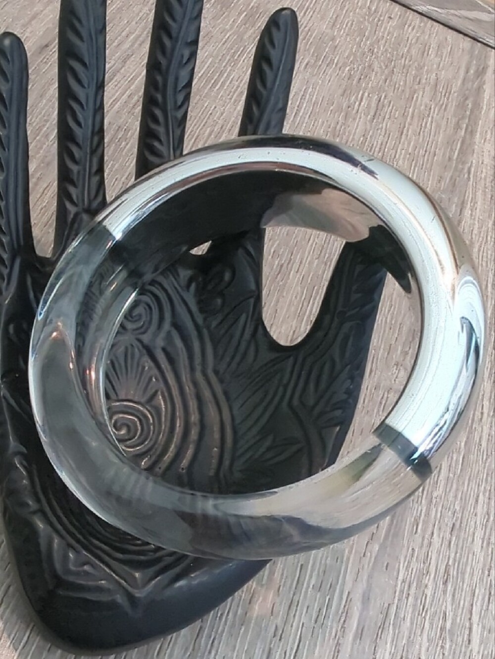 Vintage Lucite Asymmetrical Silver Bangle Bracelet